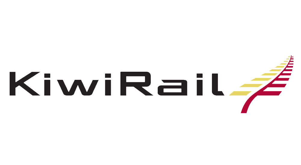 Kiwirail logo on a beige background.