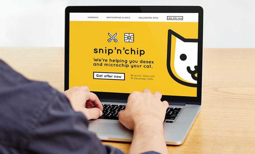 snipnchip-web Man with a laptop displaying icons and web design by brand specialists Wonderlab.
