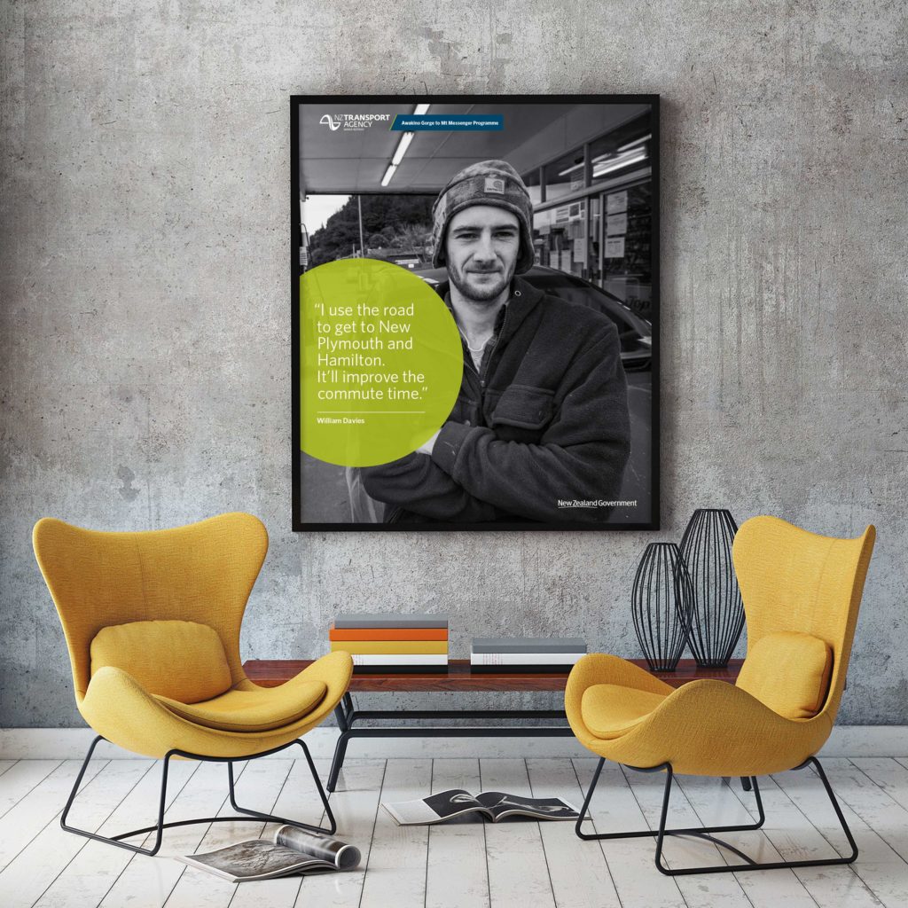 NZTA_Poster_Mockup Office with a poster design for a public education campaign by ad Wellington ad agency Wonderlab