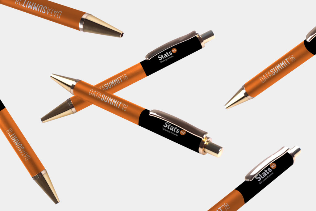 data-summit-pens Pens with branding for a conference designed by Wellington's Wonderlab.