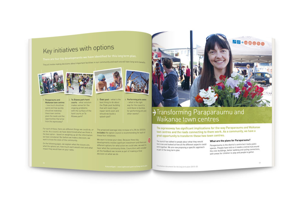 KCDC-consultation-doc-3 Inside spread of a booklet with clean type layout and photography by brand consultants Wonderlab.