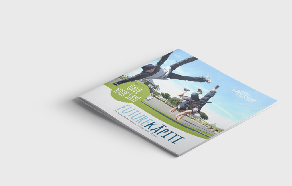 KCDC-futurekapiti-skaters-square Booklet cover design with skateboarders by creative agency Wonderlab.