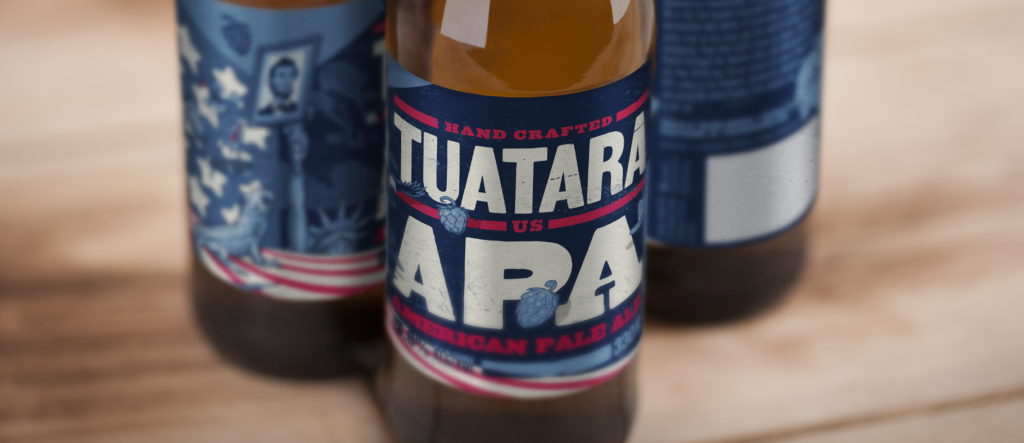 Tautara APA-Label closeup Closeup of several typography-based beer labels designed by brand agency Wonderlab.