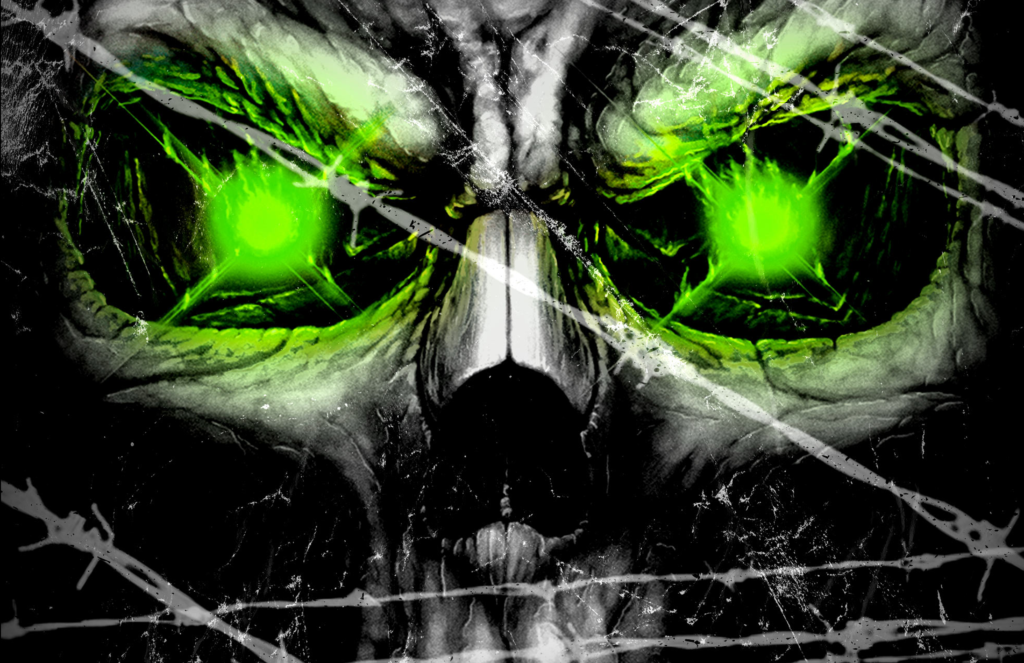 JNX_Face1 Skull with glowing eyes, a still image taken from a facebook campaign by Wonderlab.