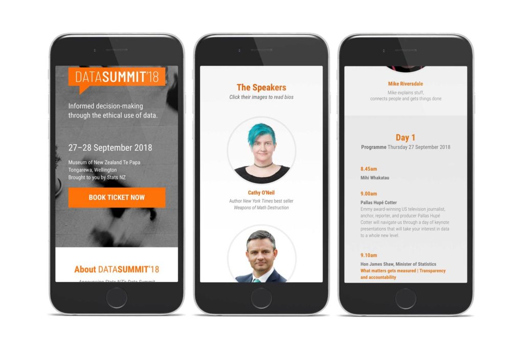 data-summit-iphones-dimensions Three mobile phones displaying mobile-optimised brand design by web designers Wonderlab