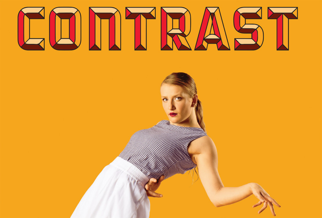 Contrast1 NEW Dancer on a bright background with bold lettering, created by ad design agency Wonderlab.