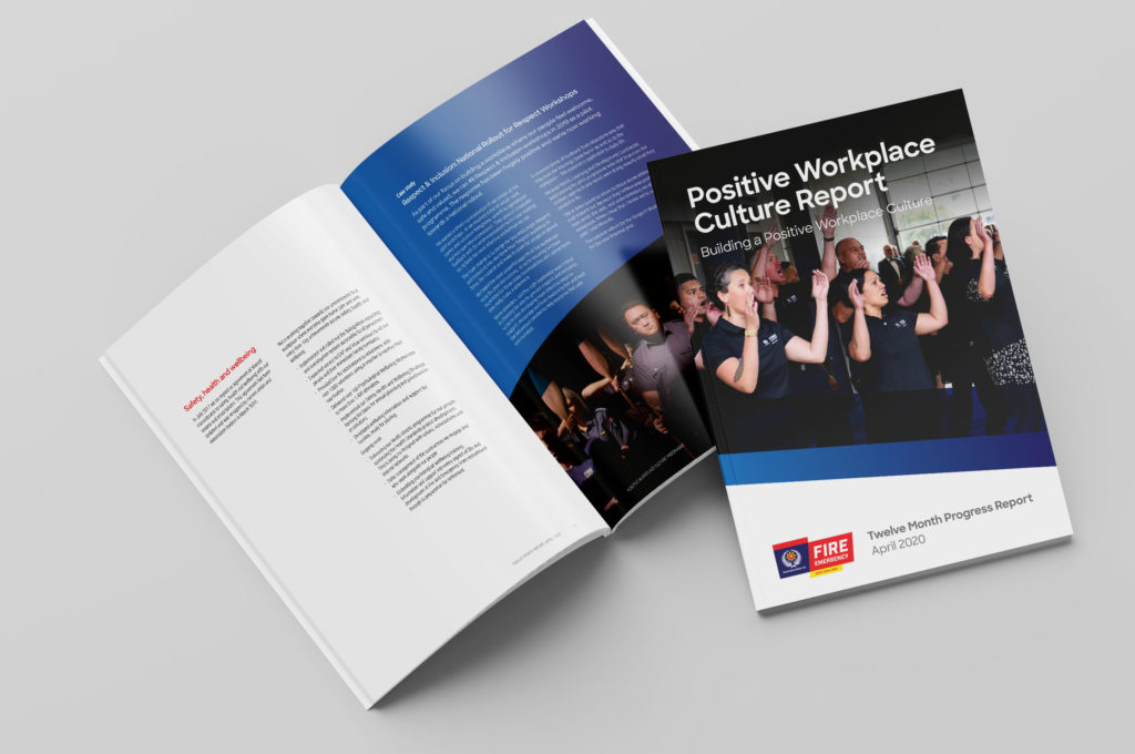 FENZ_PWC-spread-cover Report cover and inside spread design with people-centric photos, created and print managed by Wonderlab.