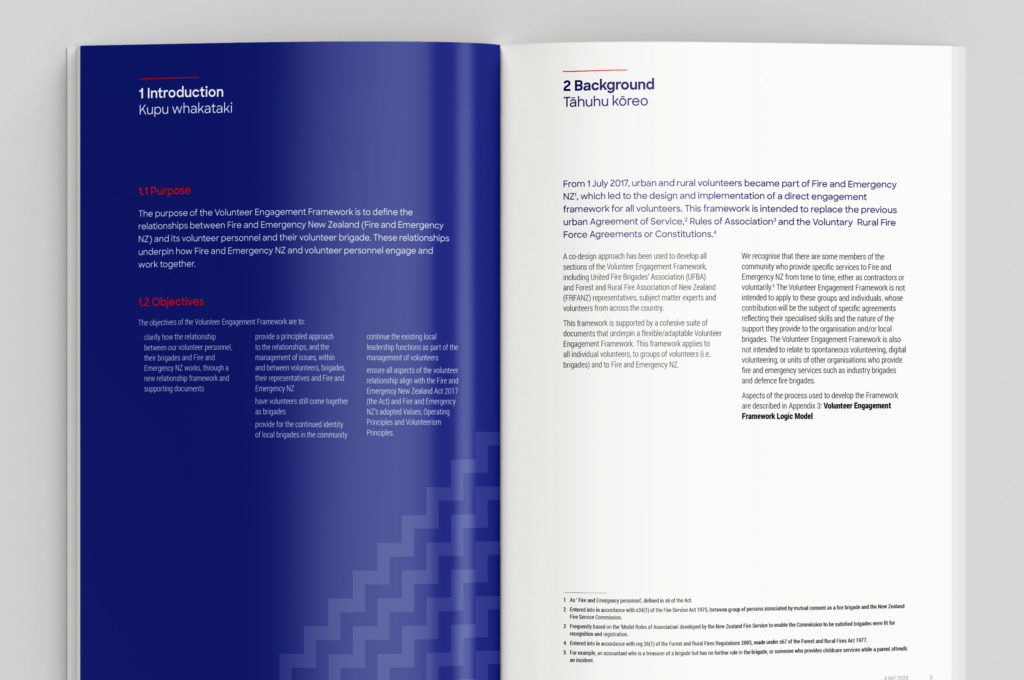 FENZ_VOL-spread-1 Inside spread of an annual report, by Wellington design agency Wonderlab