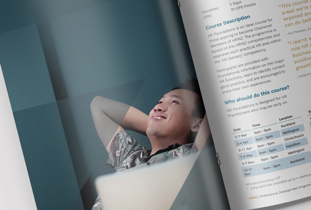 HRNZ_booklet_cropped Inside spread of a booklet with clean type layout, from a new identity by brand consultants Wonderlab.