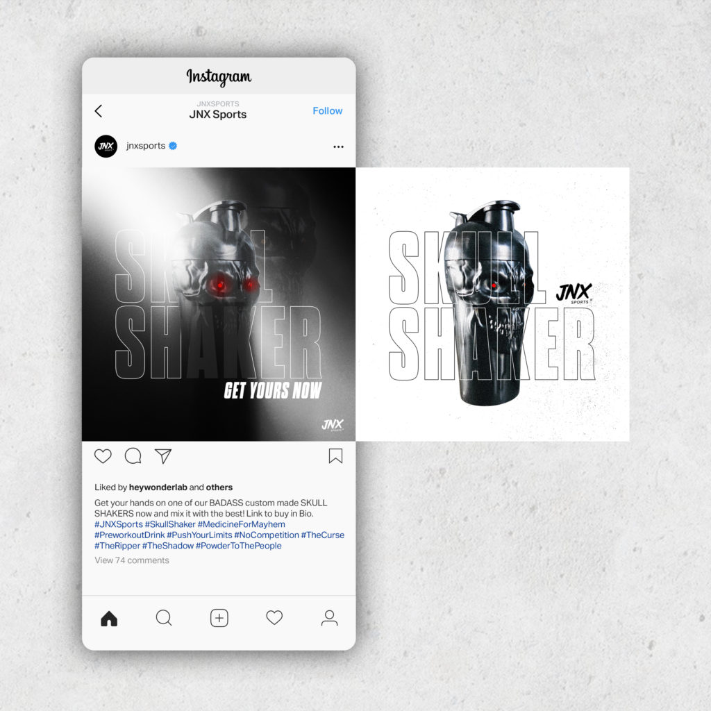 JNX Insta SHAKER Mockup Mobile phones with animated social media posts by communication strategists, Wonderlab