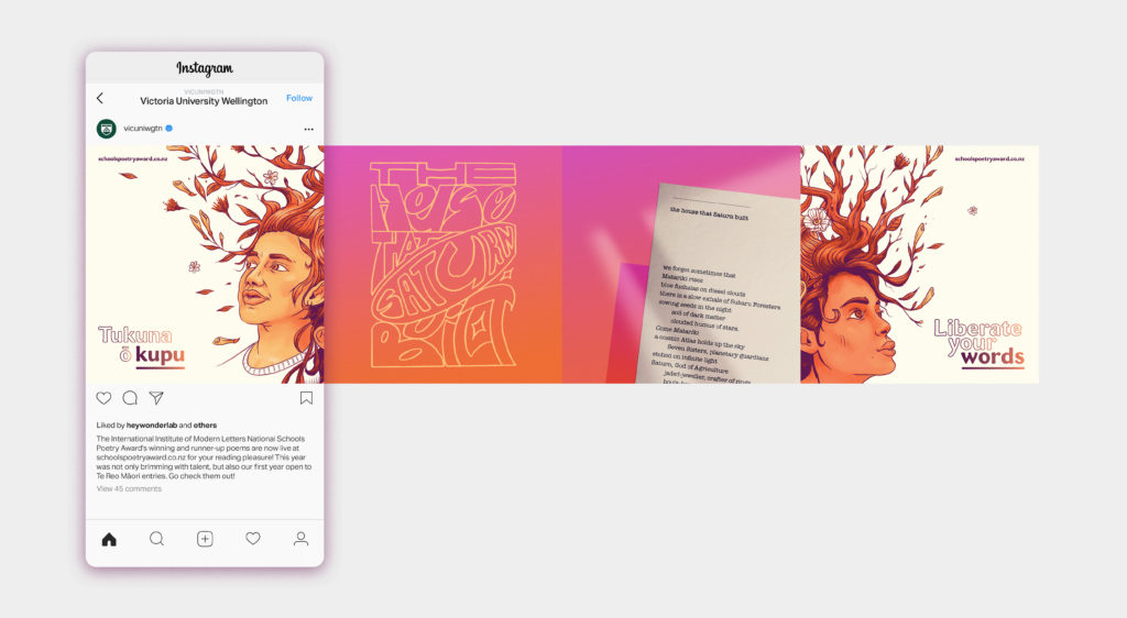 Poetry Award Instagram Mockup Mobile phones with a social media posts by communication strategists, Wonderlab