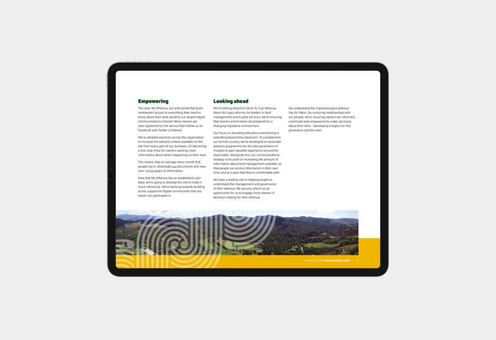 TTP_Annual-Report-2018_Spread-2_tablet Tablet displaying digital annual report created by digital designers Wonderlab.