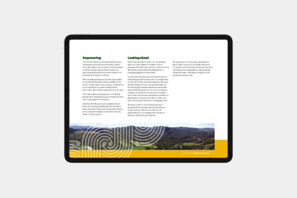 TTP_Annual-Report-2018_Spread-2_tablet Tablet displaying digital annual report created by digital designers Wonderlab.