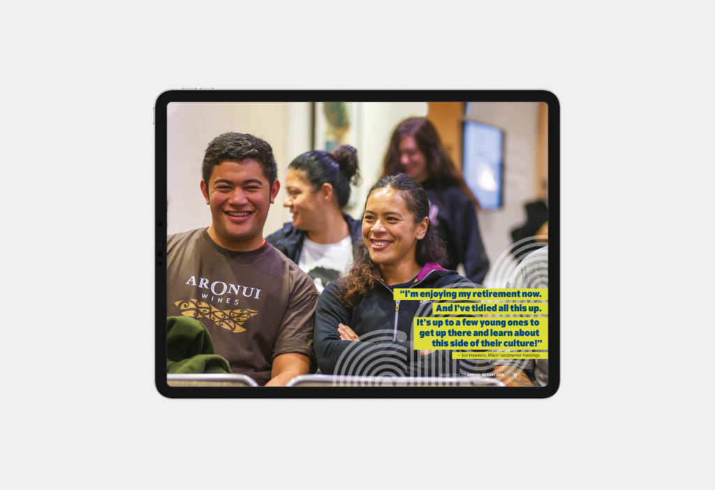 TTP_Annual-Report-2018_Spread-3_tablet Tablet displaying people in an annual report by digital strategists Wonderlab