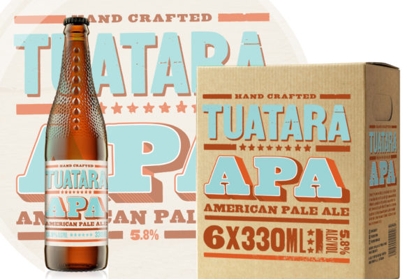 TUATARA_APA_box Beer label and box with a typography based label designed by brand agency Wonderlab.