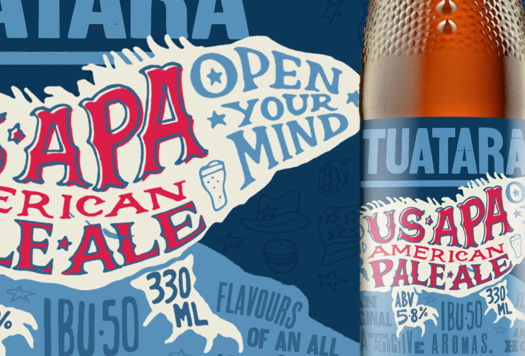 Tuatara-US-portfolio_home Closeup of a typography based label designed by brand agency Wonderlab.