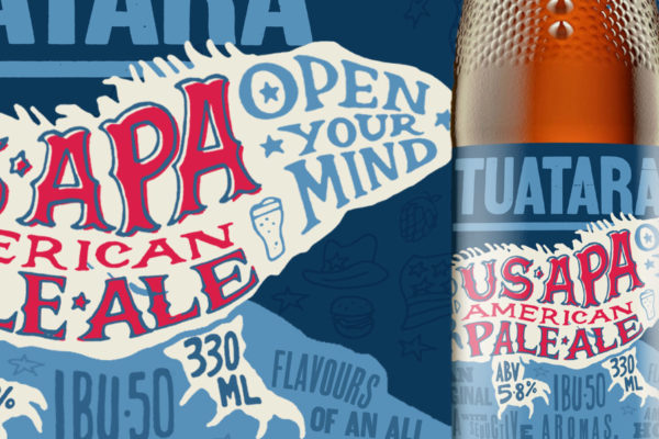 Tuatara-US-portfolio_home Closeup of a typography based label designed by brand agency Wonderlab.