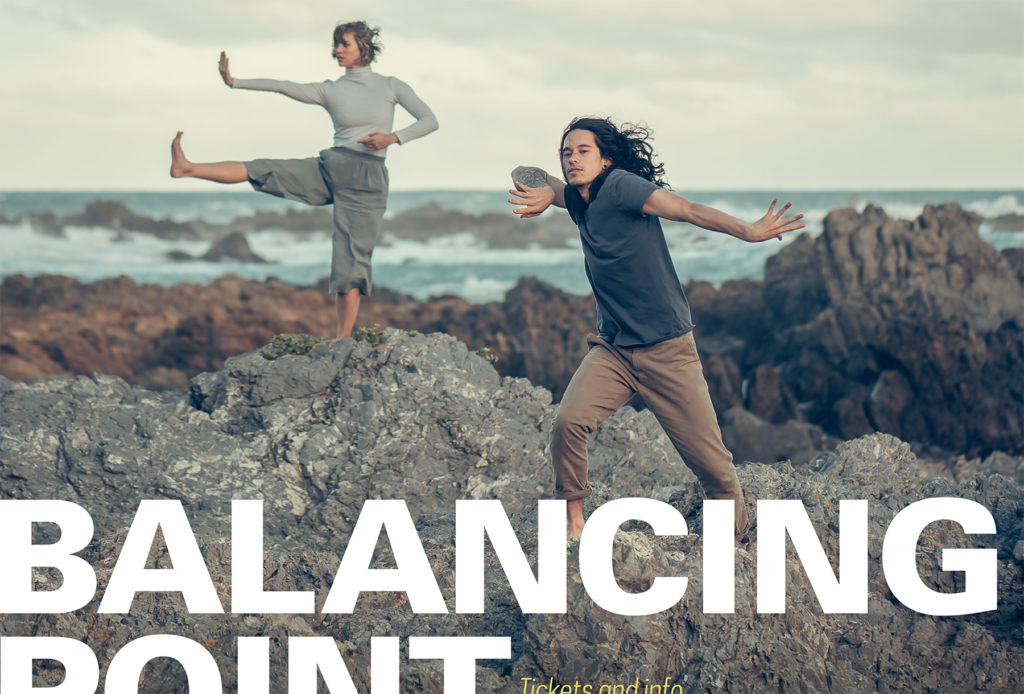 balancing NEW Dancers on a beach with bold lettering, created by ad design agency Wonderlab for social media posts.