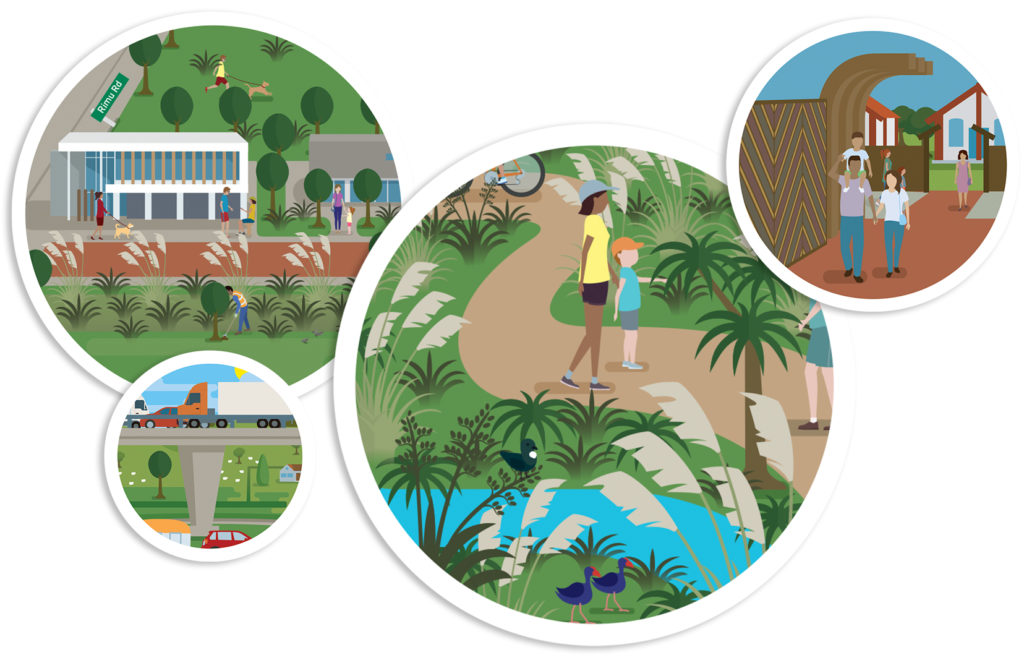 kapiti-map-bubbles Several illustrations inside circles by Wonderlab, designers and illustrators