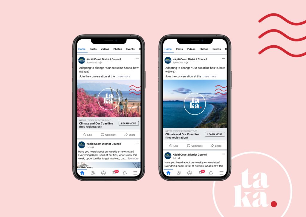 takutai-kapiti-social-campaign Mobile phones with a social media posts by communication strategists, Wonderlab