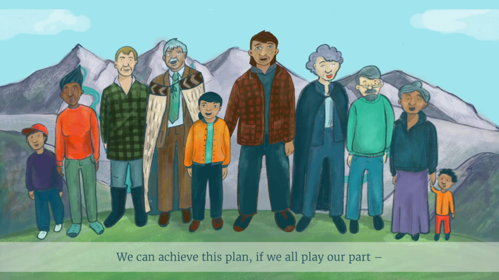 017 scene te mana o te wai Illustration of people, part of an animated public engagement campaign by Wonderlab