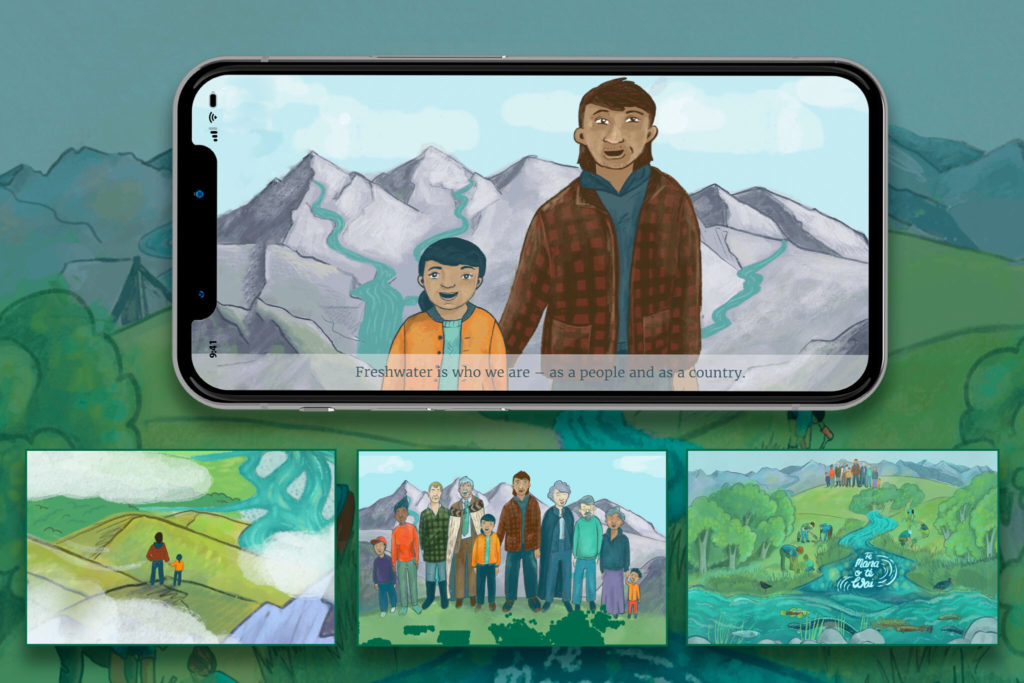temanaotewai-iphone-landscape Mobile phone with stills taken from an animation by communication strategists, Wonderlab