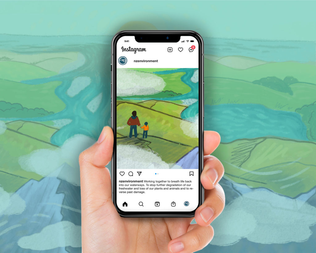 temanaotewai-social-media Mobile phone with a social media post by communication strategists, Wonderlab