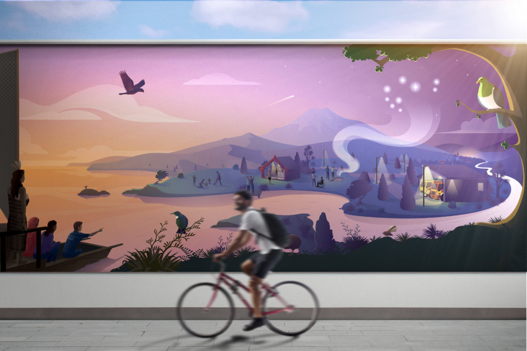 Artboard 1 copy 12 Large illustrated mural showing brand application by Wonderlab