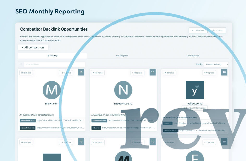 Rev SEO mockup1 A screenshot of a page with the words sdo - monthly reporting.