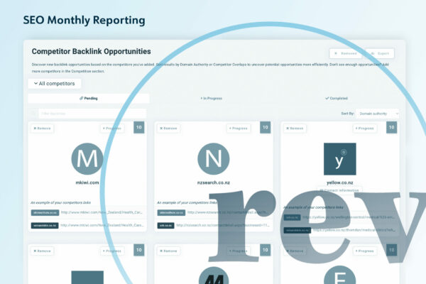 Rev SEO mockup1 A screenshot of a page with the words sdo - monthly reporting.
