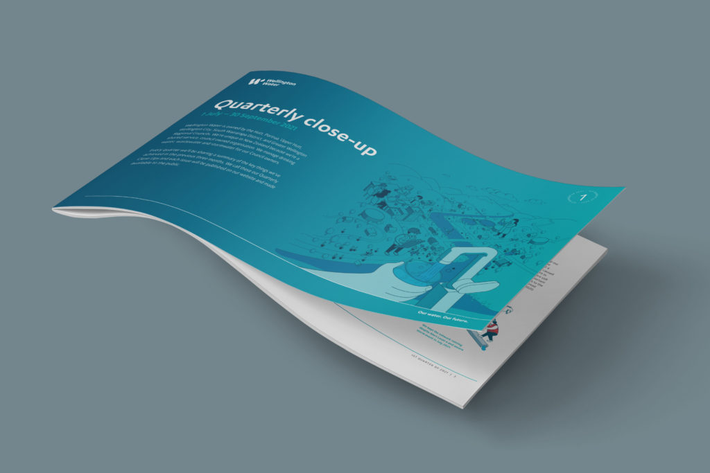 Wellington Water Reporty Booklet design with illustration by creative agency Wonderlab.