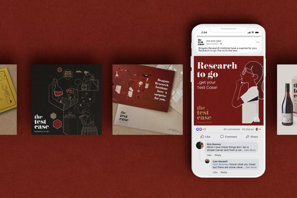 bragato-ads-carousel A phone with a red background and a wine bottle on it.