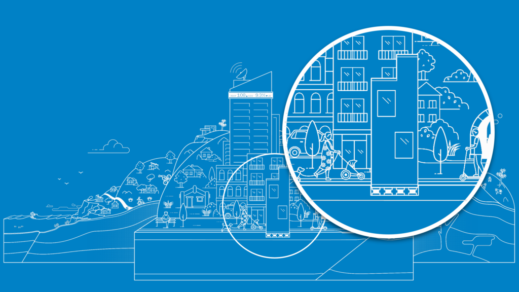 eqc-section-blue A drawing of a city with a blue background.