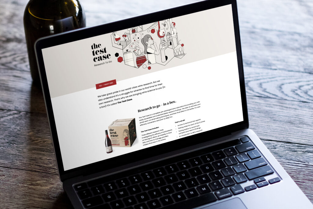 laptop A Bragato Institute website landing page on a laptop computer featuring their new service offering to wine makers.