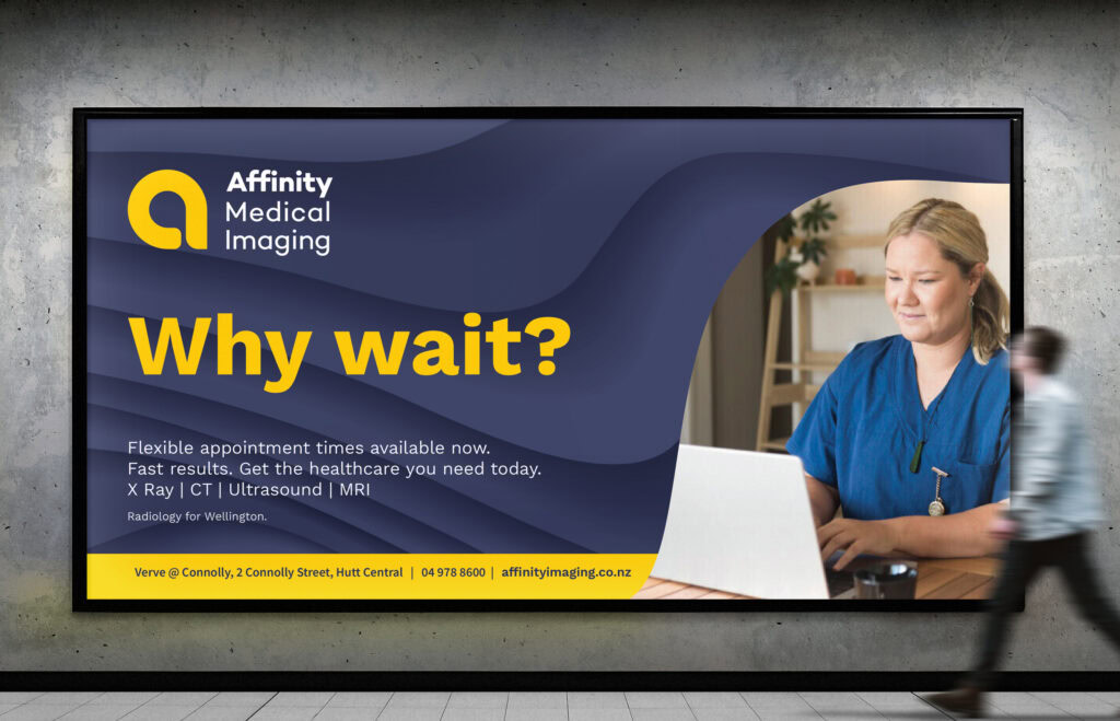 AFFINITY Billboard Mockup A billboard with the words why wait?.