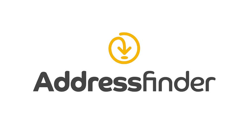 Logo of addressfinder with stylized arrow encircling a location pin.