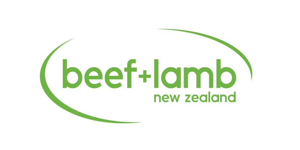 Logo of beef + lamb new zealand, featuring the organization's name in green font with two swooshes around the text.