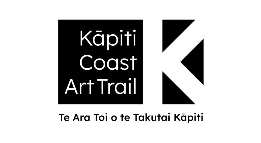 Black and white logo for kāpiti coast art trail, including the māori translation 'te ara toi o te takutai kāpiti'.